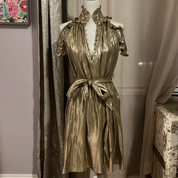 rachel zoe gold dress Rachel Zoe -Rosalee Gold Foiled Dress (Size 2) – Goldie's